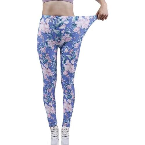 YSDNCHI 2021 Spring Leggings Women New Fashion Stretch Blue Pink Flower Print Fitness Leggins Sexy Pants High Waist Trousers