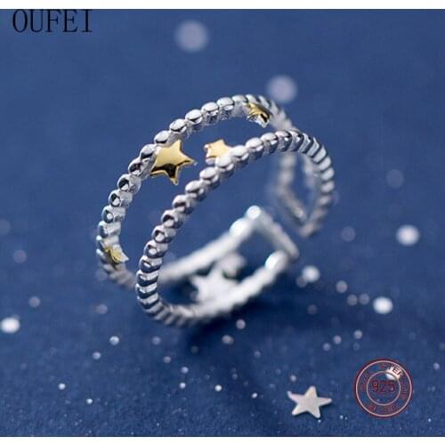 Double Ring Women 925 Sterling Silver Fashion Simple Rings Five-Pointed Star Fine Jewelry Accessories Girl Gift 2020 New