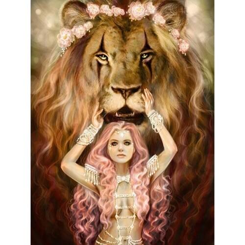 Animals Diamond Painting Full Square/Round Lion Queen Mosaic DIY Diamond Painting Lion Angel Cross Stitch Embroidery Home Decor