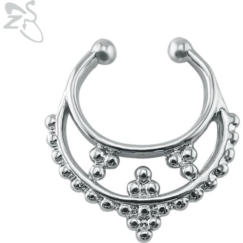ZS India Fake Septum Piercing Stainless Steel Fake Septum Ring Fake Septum Piercing Nose Ring Silver Color Faux Piercing Nez