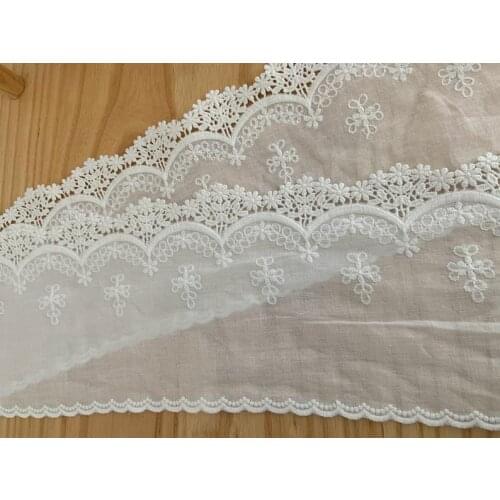 1 yard Off White Cotton Embroidered Lace Trim Cotton Guipure Lace Fabric with Beige Embroidery, 2021 new arrival