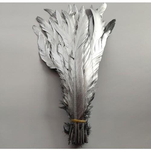 Wholesale 10pcs Beautiful 12-14inches/30-35cm Single Silver Rooster Tail Feathers DIY Jewelry Craft Making Clothing Decoration