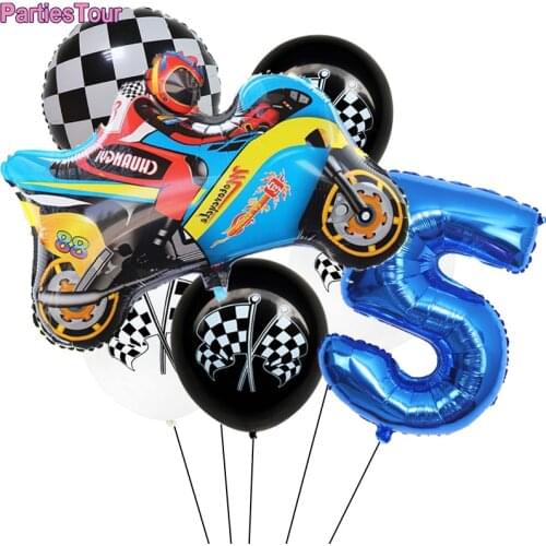 13pcs Motorcycle Theme Decor Ballon Racing Flag Balloons Black White Checkered Race Car Party Ballon Baby Boy Motorcycle Ballons