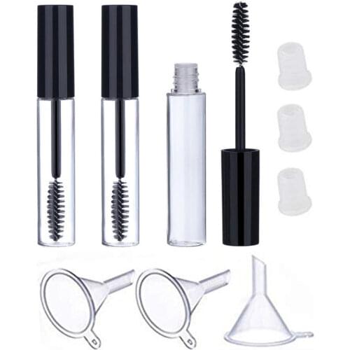 3PCS/Set 10ml Empty Mascara Bottles Black Wand Eyelash Tube Cream Container Plastic Funnels Refillable DIY Makeup Cosmetic Tools