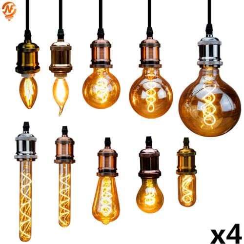 4pcs/lot Retro Vintage Lamps 4W 2200K Spiral Light LED Filament Bulb A60 ST64 G95 G125 Decorative Lighting Dimmable Edison Lamp