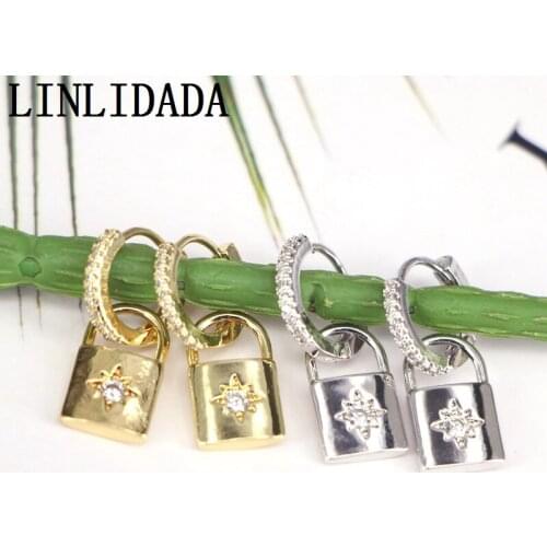 6Pairs Minimalist lock tiny drop hoop earrings,CZ padlock jewelry dangle drop statement hoops earrings, jewelry gift