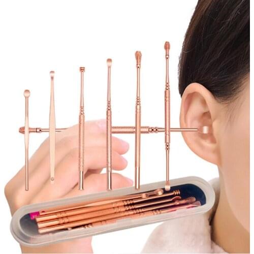 6 Pcs/Set Portable Ear Wax Pickers set Stainless Steel Earpick Wax Remover Ear Clean Tool Set Travel Adult Kids