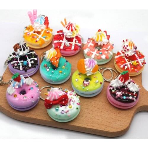 Dessert Keychain Diamond Donut Charm Keychain Cartoon Simulation Bread Cake Keychain Accessories Student Friends Couple Keychain