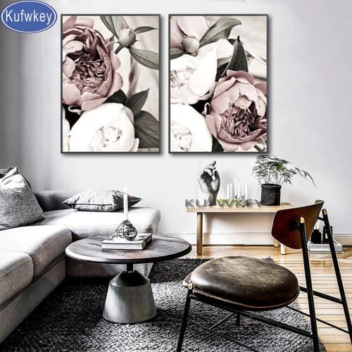 Pink White Flower Leaf Plant Triptych diamond embroidery 3 Piece 5d diy handcraft diamond painting full square mosaic Plants art