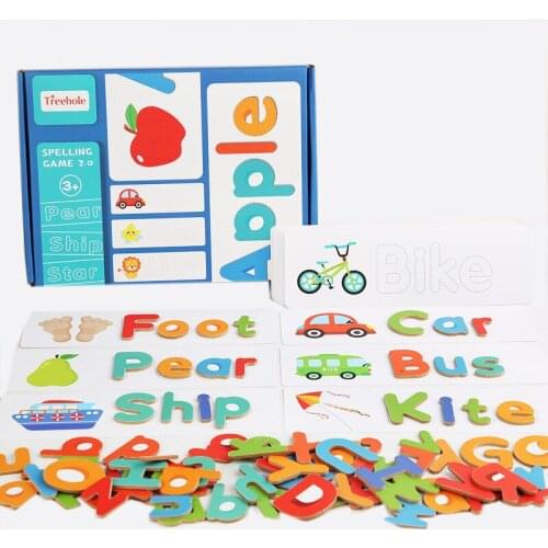 Baby Wooden Early Learning Educational Toys Word Spelling Study Cards Formative Education For Kids
