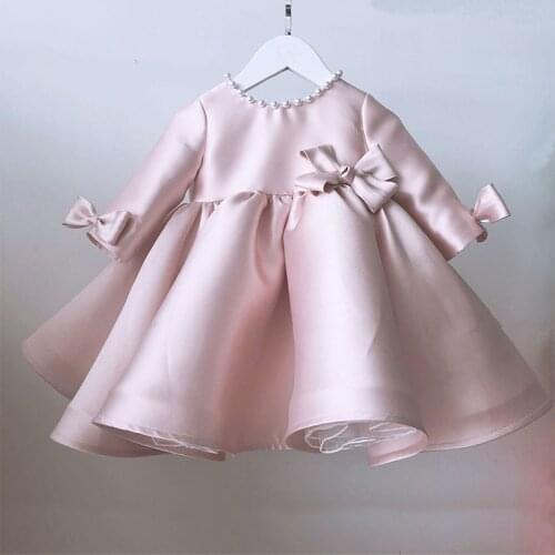 Baby Girl Baptism Dress Infant Big Bow 1st Birthday Dresses For Children Princess Ball Gown Kids Wedding Party Beads Vestidos