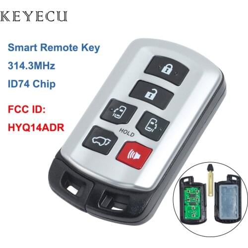 Keyecu Smart Remote Key Fob 6 Button 314.3MHz ID74 Chip Keyless Entry for Toyota Sienna 2011-2015 FCC ID:HYQ14ADR