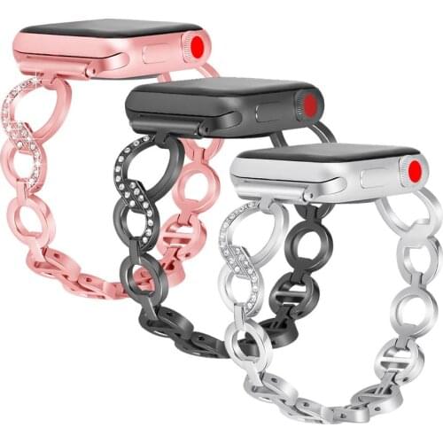 Stainless Steel Metal Dress Jewelry Bracelet for Apple Watch Series 4 3 2 1 38MM 42MM Bling Strap Band for iWatch 5 40MM 44MM