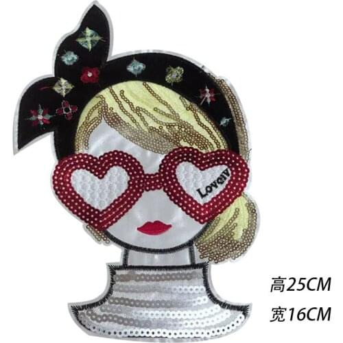 Fashion girl embroidered Sequin cloth with embroidered clothing accessories customized cute cartoon cloth with DIY patch