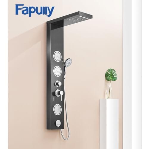 Fapully Bathroom Shower Panel Wall Mounted Brushed Nickle Rain Mixer Shower Panel Shower Column Faucet Massage Jets LY112-02B