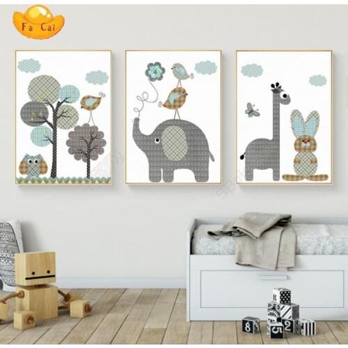 New Nordic Modern Oil Painting Forest Animals Elepahnt Frameless Decorative Painting Childrens Room Picture Canvas Wall Art