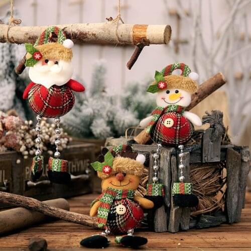 2019 new plaid clothChristmas Santa Claus Snowman Deer pendant Christmas window decoration cartoon doll figure ornaments