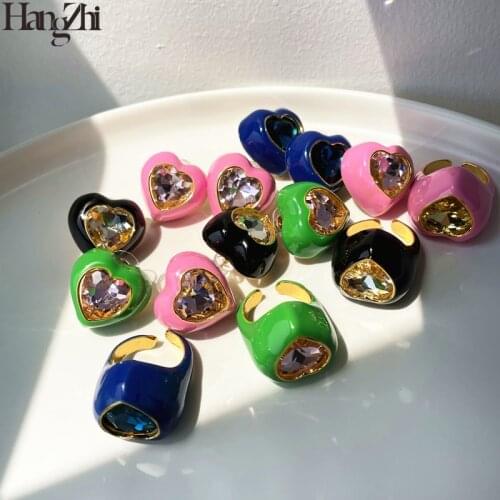 HangZhi 2021 New Colorful Heart Crystal Rhinestones Love Stud Earrings for Women Girls Jewelry Y2K Ins Fashion Party Birthday