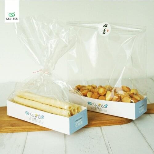 GRUITER New 50 Clear Biscuit Cookie Candy Bread Plastic Bag Paperboard Packing Boxes Bakery Snack Box Puffs Bags Valentines Day
