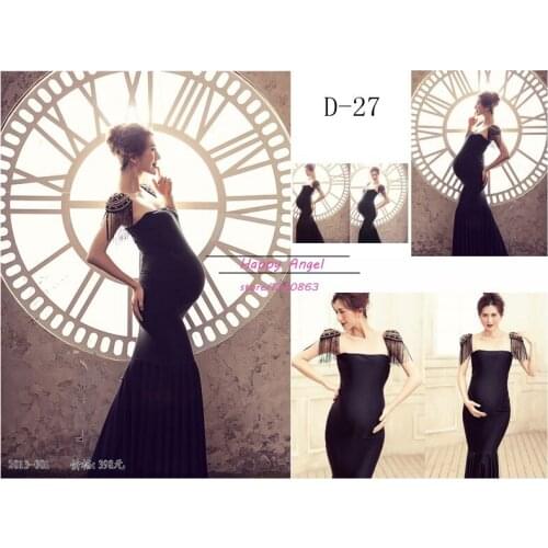 New Photography Props for pregnant Maternity women DressPregnancy Pure Black close-fitting Mermaid Romantic set Princess