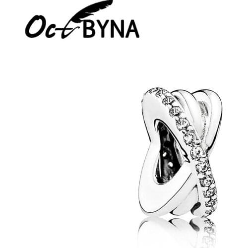 Octbyna Classic Silver Color Crystal Bow-knot Charm Beads Fits Pandora Bracelet Necklace For Women Making Jewelry Dropshipping