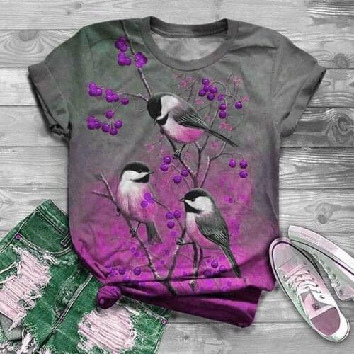 Plus Size Bird Printing Womens T-Shirts O-Neck Graphic T-shirt Women Animal Printed Summer Tops Tee Short Sleeve T-Shirt