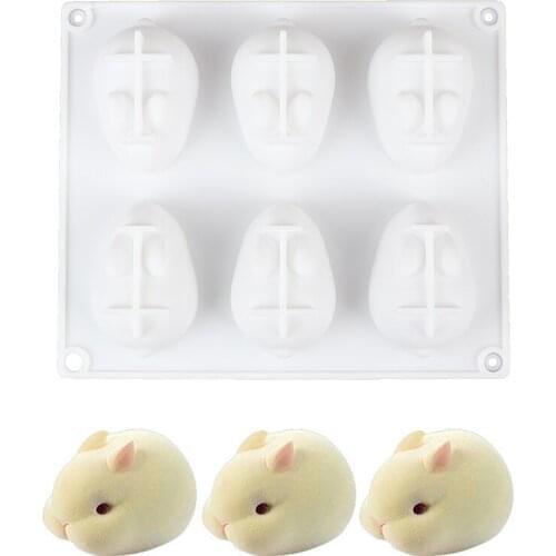 Silicone 3D Bunny Rabbit Mold Cake Decorating Mould for Baking Mousse 6 Forms