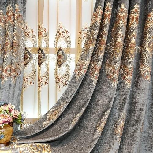 European Style Blue Curtain Bedroom Living Room Shade Curtain European Style Embroidery Curtain