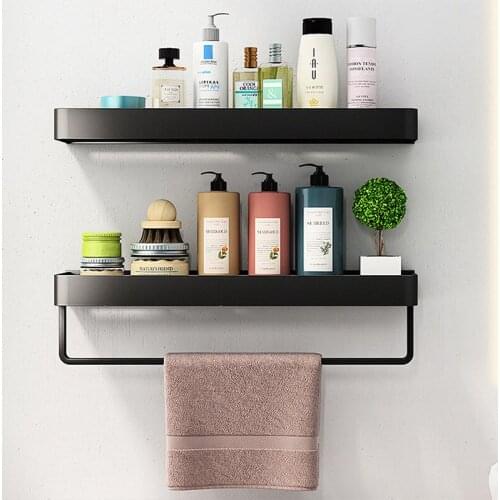 Nordic Punch-Free Toilet Rack Bathroom Shelf Towel Storage Wall-Mounted Shower Gel Towel Holder Multifunction Bathroom Organizer