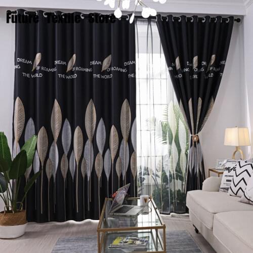 Modern Simple Ins Leaf Print Shade Curtains for Living Dining Room Bedroom