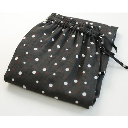 Light and elegant pure ramie polka dot skirt drawstring elastic waist womens dress 20210203