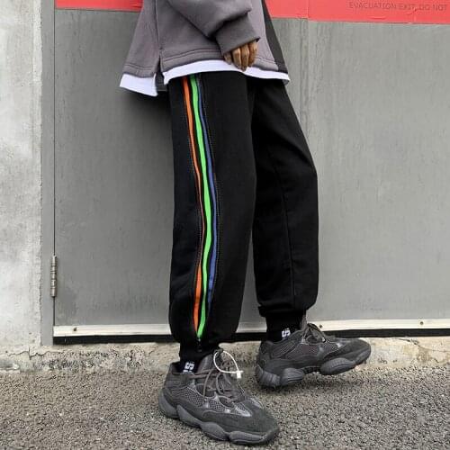 2021 Spring/Autumn Mens Loose-fitting Sweatpants Mens Ankle-Length Pants Side Zipper Colorful Stripes Streetwear Joggers Men