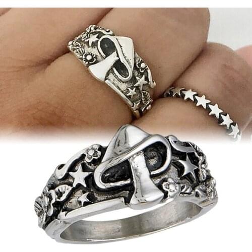 Vintage Star Flower Pattern Ring for Women Men Multi Size Femme Statement Retro Punk Hip Hop Biker Finger Ring Party Jewelry