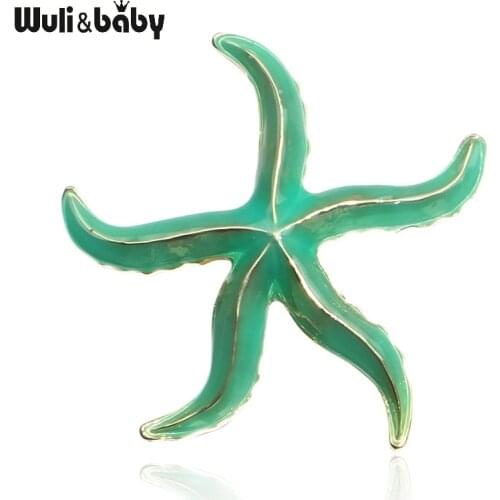 Wuli&baby Green Enamel Seastar Starfish Brooches Women Alloy Star Casual Party Brooch Pins Gifts
