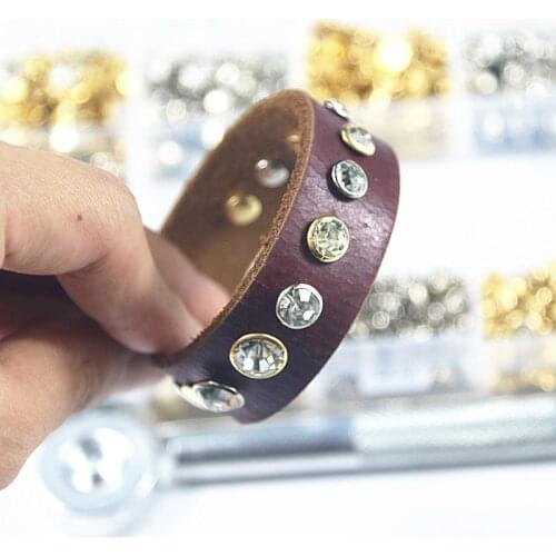6-9mm Brass Double Cap Punk Diamond Crystal Spikes Rivet/Rhinestone Studs Decor Rivets for Leather/Belt/Handbag/Jeans DIY