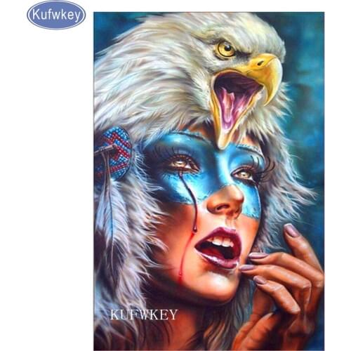 Woman with Eagle DIY 5D Diamond Painting Cross Stitch Diamond Embroidery picture of rhinestones mosaic painting by diamond
