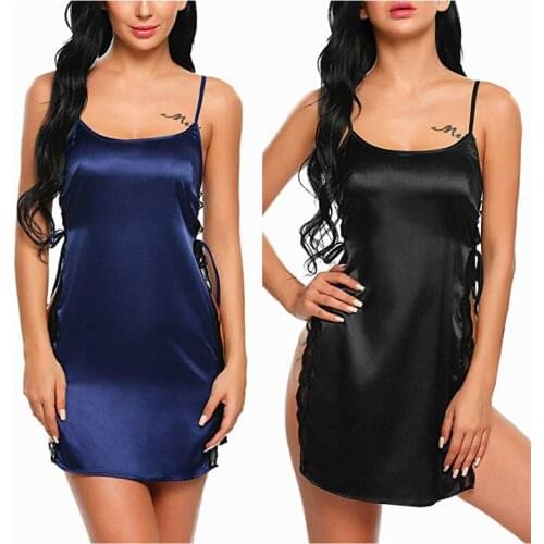 Women Clothes Fashion Women Sleepwear Sleevless Lace Home Dress Sling Sexy Nightgown Side-slit Fashion Female Nightdress