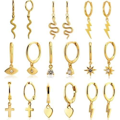 Snake 925 Sterling Silver Women Earring Small Hoop Snake Shaped Earrings Long Cross Round Punk Drop Earrings Gift Fine Jewelry