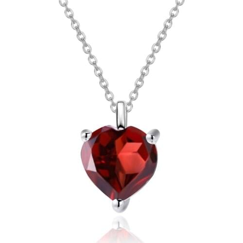 GEMS BALLET 1.47Ct Natural Heart Garnet Gemstone 925 Sterling Silver Pendant Necklace For Women Valentines Day Fine Jewelry