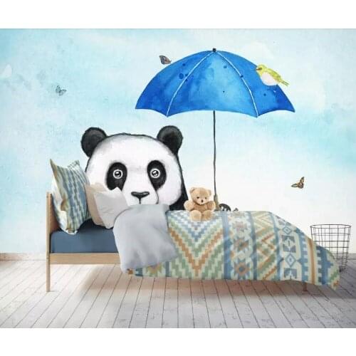 Lovely panda umbrella animal little bird fresh and lovely hand-painted Nordic childrens room
