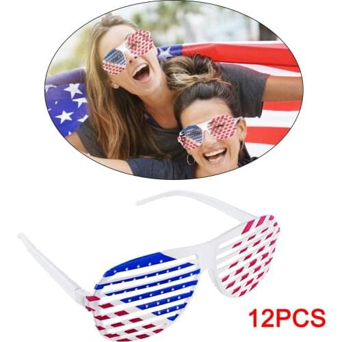 12Pcs Novelty American Flag Plastic Shutter Glasses Themed Party Decoration