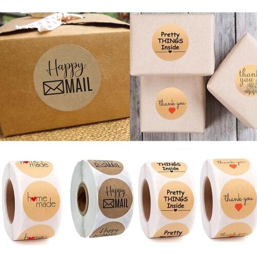 500 Pcs/Roll Creative Round Thank You Hand Made Kraft Paper Sticker DIY Envelopes Seal Label Gift Bag Decoration