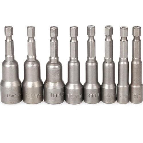8PCS Professional Magnetic Nut Driver Set Metric Socket 1/4" Hex Power Drill Bits 6mm~13mm Hex Socket Sleeve Adapter Power Tool
