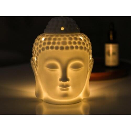 Thai Style Buddha Head Incense Burner Ceramic Aroma Diffuser Candle Essential Oil Dish Translucent White Porcelain Dropshiper