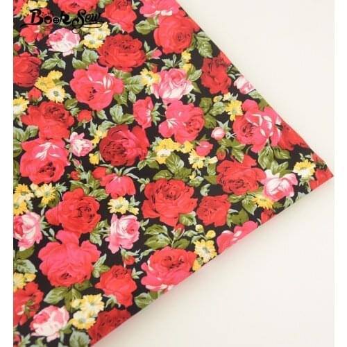 Booksew 100% Cotton Poplin Fabric Fat Quarter Meter Red Flower Design Tissue Tecido DIY For Home Decoration Clothing Dress Shirt