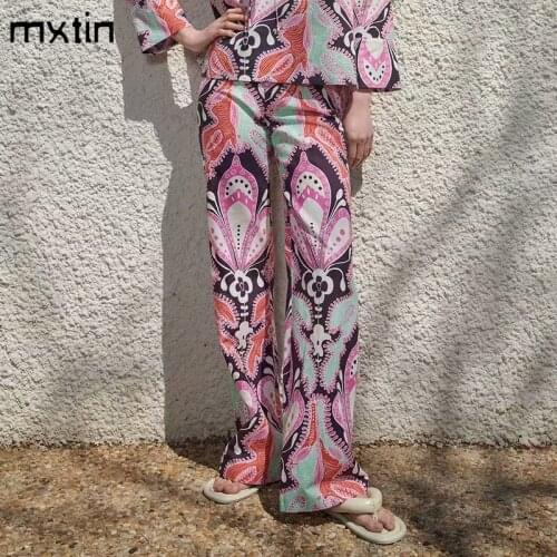MXTIN 2021 Women Spring Vintage Floral Print Straight Pants Fashion High Waist Zipper Fly England Style Casual Trousers Mujer