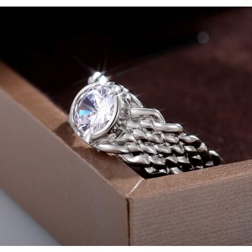 CAOSHI Trendy Women Wedding Rings Single Shiny Crystal Twist Design Finger-ring Stylish Jewelry Exquisite Engagement Accessories