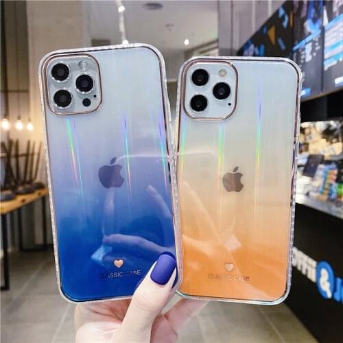 For iPhone 12Mini 11 Pro Max Fashion Laser Aurora Gradient Color Translucent TPU+PC Case For iPhone X XR XS Max 7 8 Plus 2020SE