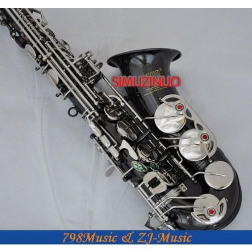 Black Nickel Silver and Gold Bell Eb Alto Saxophone High F# Key-Abalone Bottons