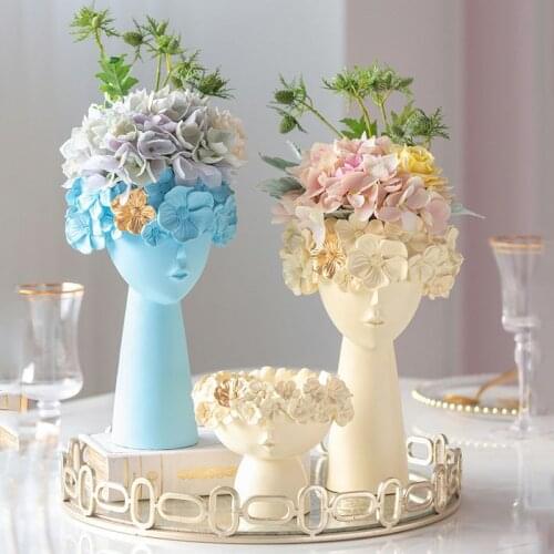 Home Decore Resin Vase Room Decoration Sculpture Statue Flower Pot Makeup Brush Holder Pen Holder Desktop Crafts Ornaments